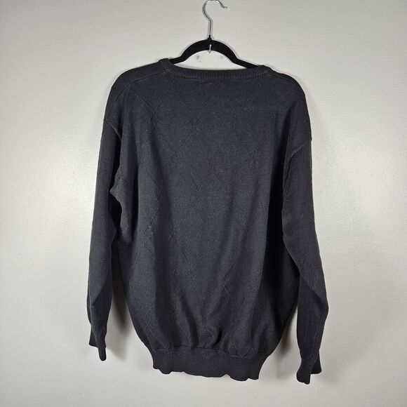 Vintage Northern Isles Mens 2xl XXL Argyle Black Cotton Sweater Grandpa Dad - Picture 2 of 6